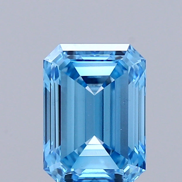 0.78 Carat Emerald Shaped, Ideal Cut, FANCY VIVID BLUE Color, VS1 Clarity, IGI Certified Lab Grown Diamond