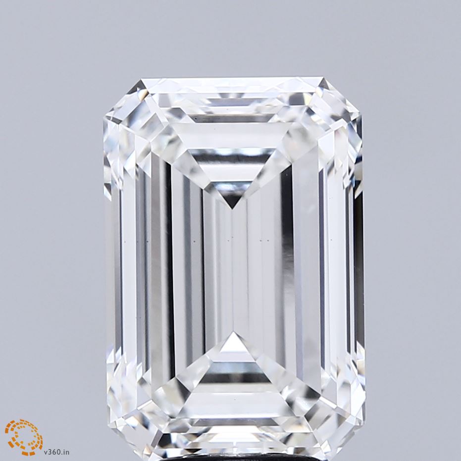 6.18 Carat Emerald Shaped, Ideal Cut, F Color, VVS2 Clarity, IGI Certified Lab Grown Diamond
