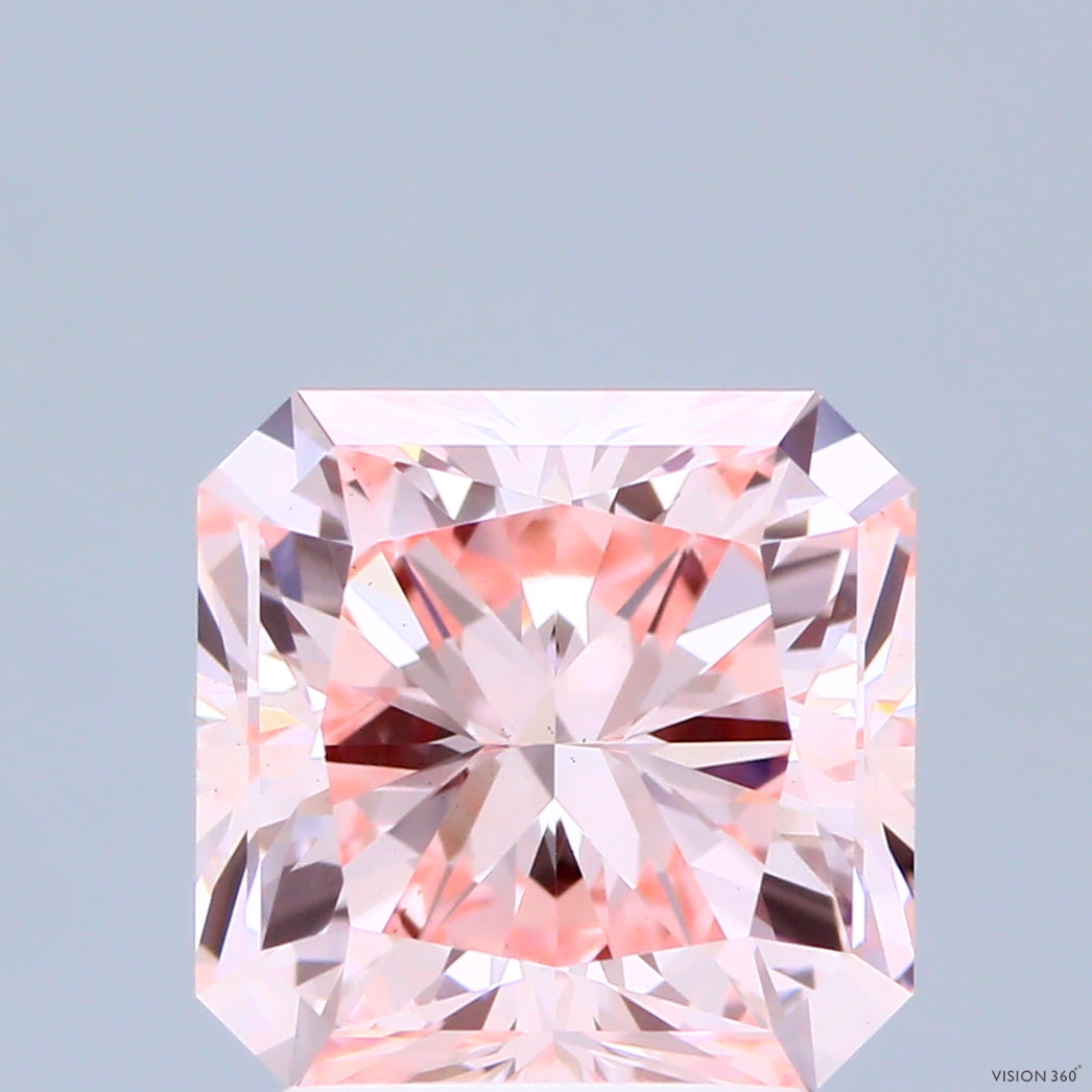 3.05 Carat Radiant Shaped, Ideal Cut, FANCY INTENSE PINK Color, VS1 Clarity, IGI Certified Lab Grown Diamond