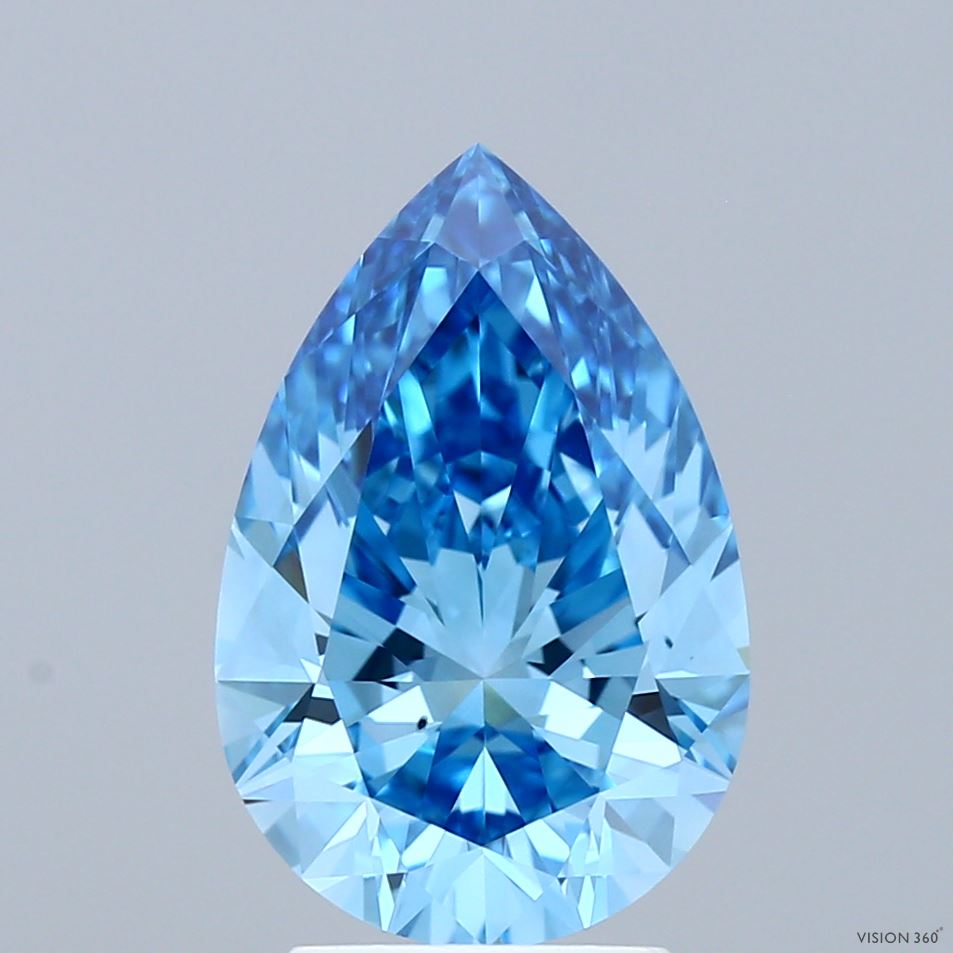 3.25 Carat Pear Shaped, Ideal Cut, FANCY VIVID BLUE Color, VS2 Clarity, IGI Certified Lab Grown Diamond