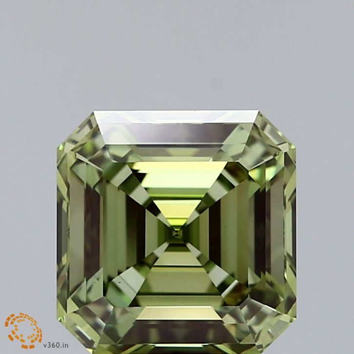 3.00 Carat Asscher Shaped, Ideal Cut, FANCY VIVID GREEN Color, VS1 Clarity, IGI Certified Lab Grown Diamond