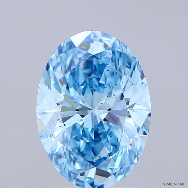 1.89 Carat Oval Shaped, Ideal Cut, FANCY VIVID BLUE Color, SI1 Clarity, IGI Certified Lab Grown Diamond