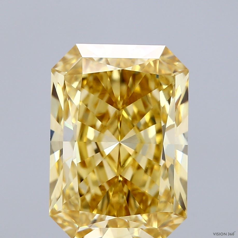 4.52 Carat Radiant Shaped, Ideal Cut, FANCY INTENSE YELLOW Color, VS1 Clarity, IGI Certified Lab Grown Diamond
