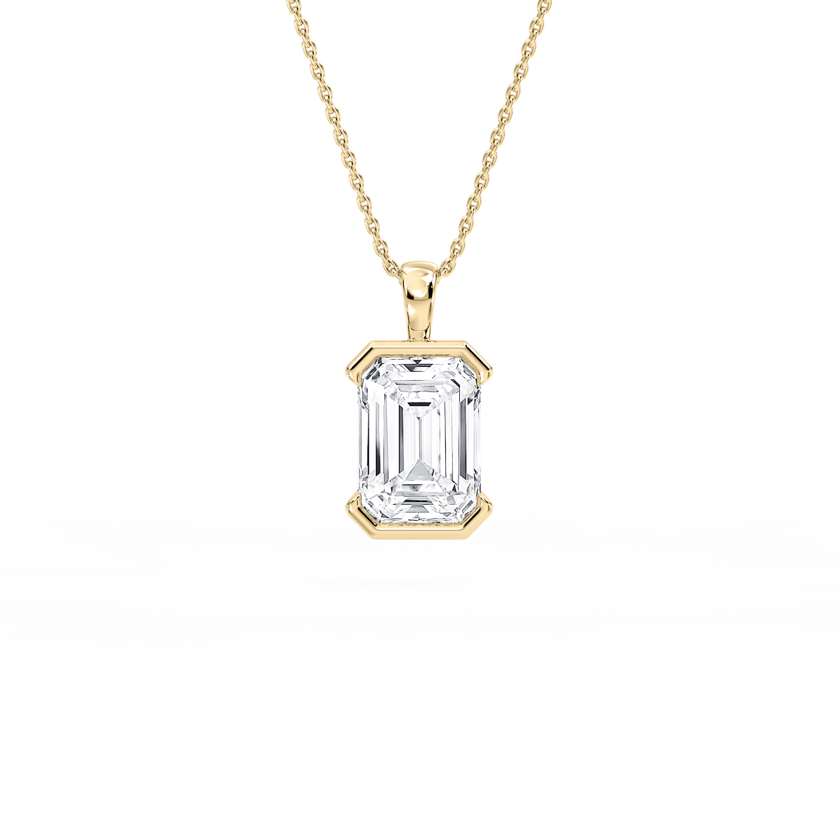4 ctw Emerald Lab Grown Diamond Half Bezel Solitaire Pendant – 16-18 Inches