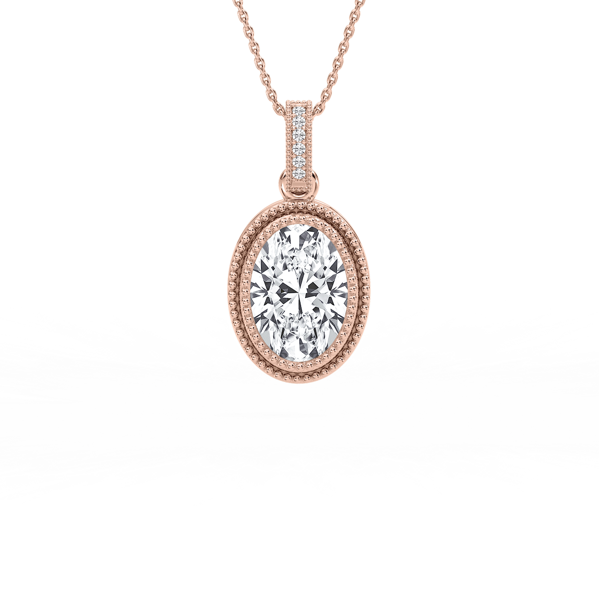 4 ctw Oval Lab Grown Diamond Vintage Milgrain Accented Pendant - 16-18 Inches