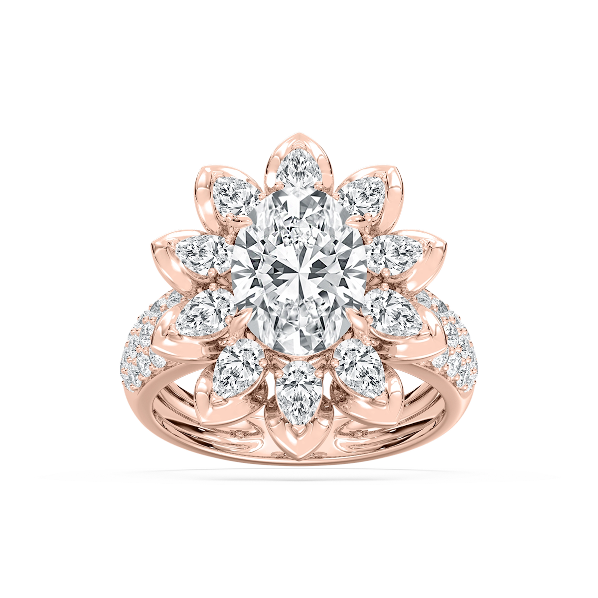 4 ¾ ctw Oval, Pear and Round Lab Grown Diamond Floral Ring