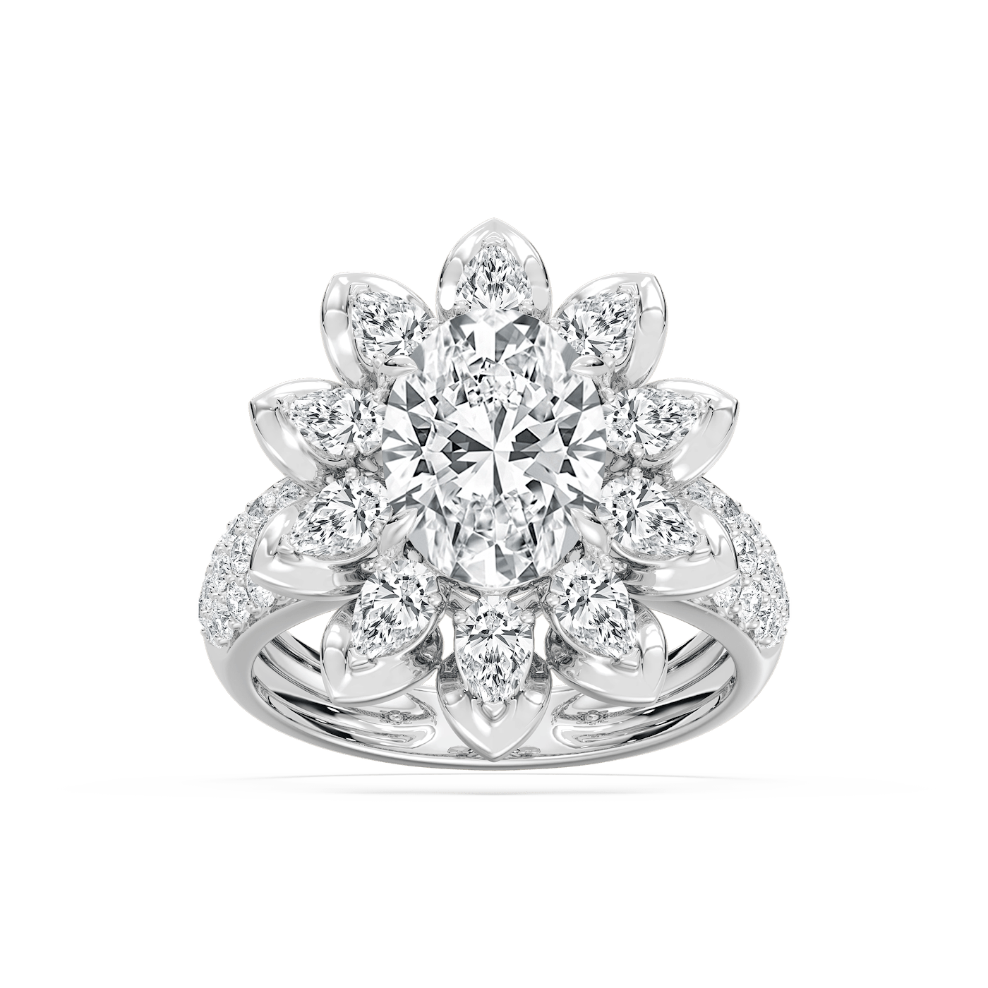 4 ¾ ctw Oval, Pear and Round Lab Grown Diamond Floral Ring