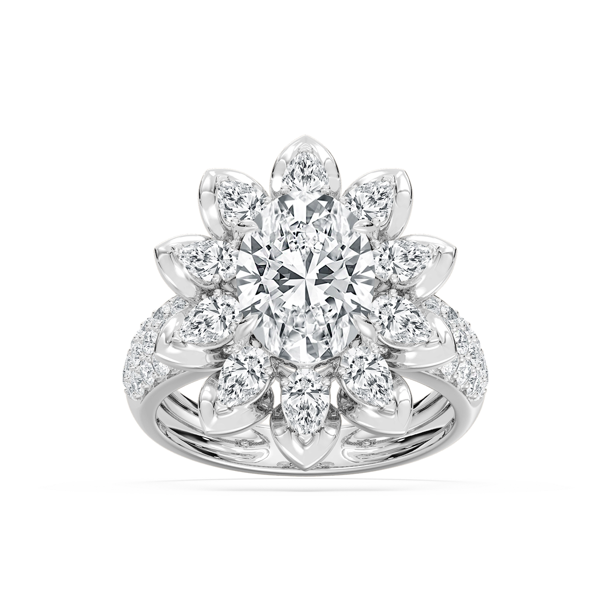 4 ¾ ctw Oval, Pear and Round Lab Grown Diamond Floral Ring