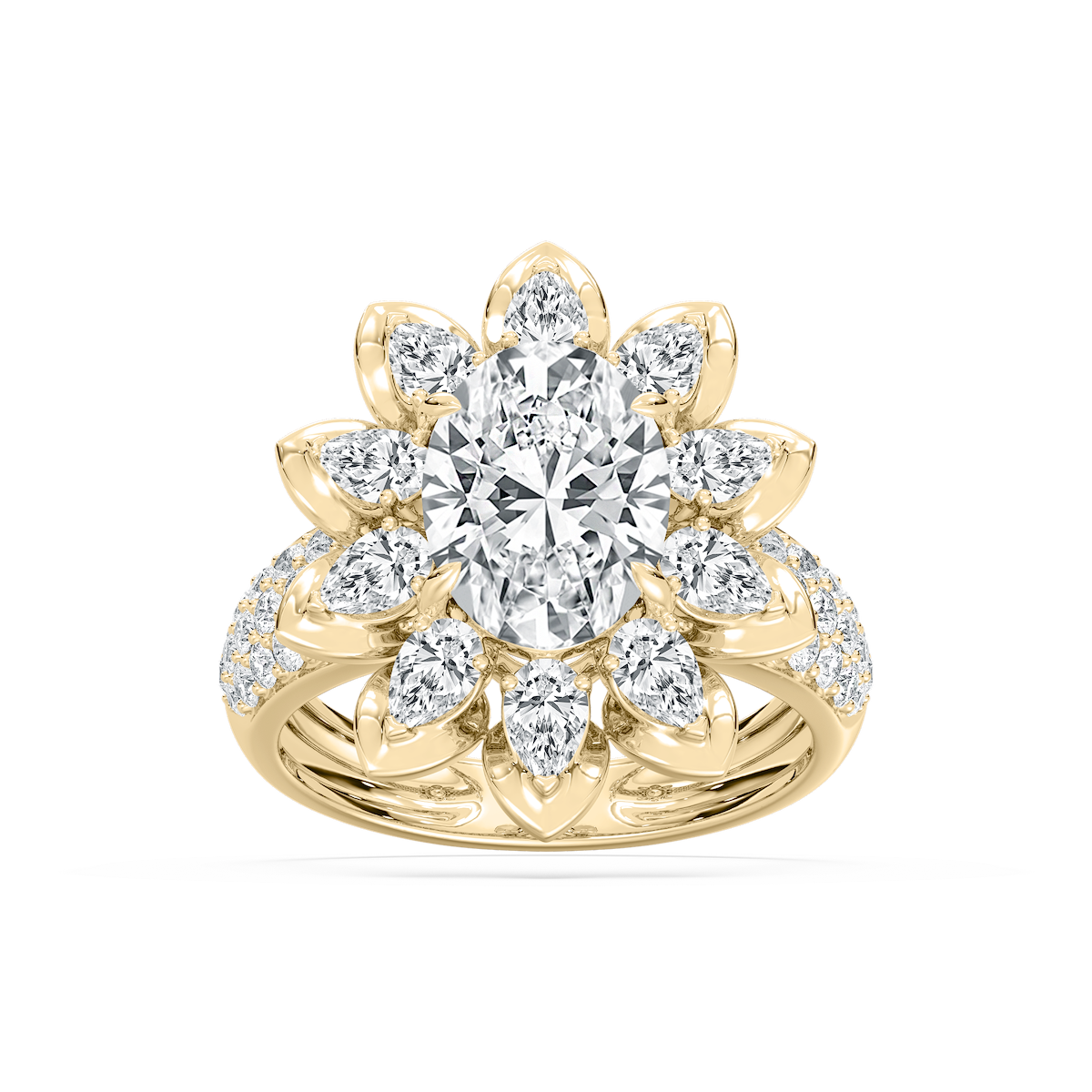 Daria 4 ¾ ctw Oval, Pear and Round Lab Grown Diamond Halo Engagement Ring