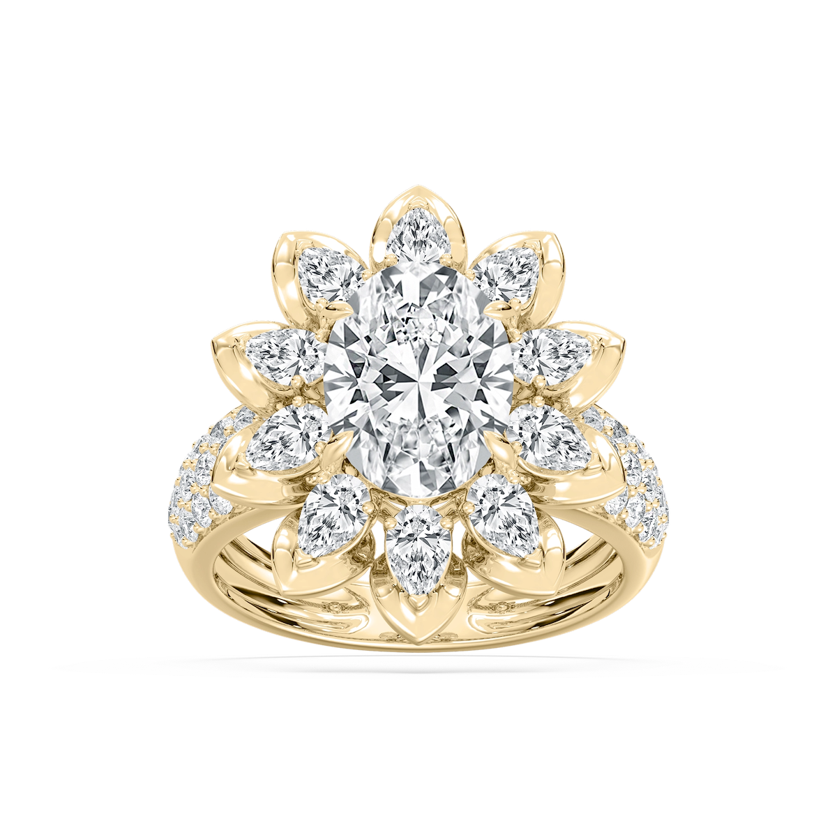 4 ¾ ctw Oval, Pear and Round Lab Grown Diamond Floral Ring