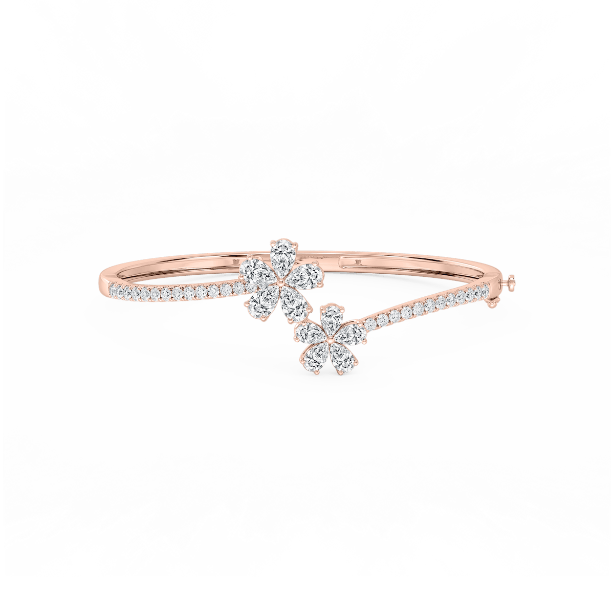 4 ⅓ ctw Pear and Round Lab Grown Diamond Flower Bypass Bangle Bracelet  - 7.25 Inches