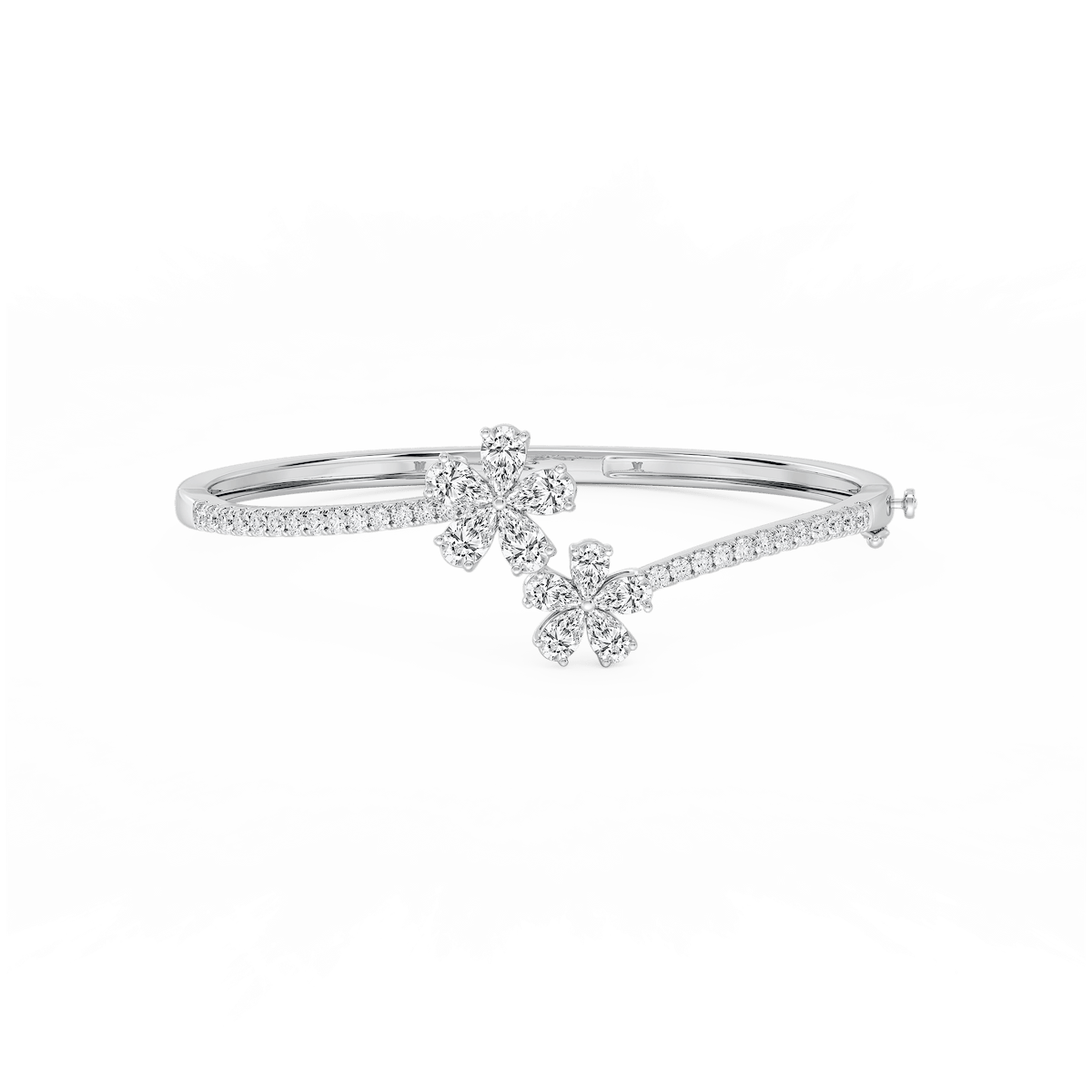4 ⅓ ctw Pear and Round Lab Grown Diamond Flower Bypass Bangle Bracelet  - 7.25 Inches