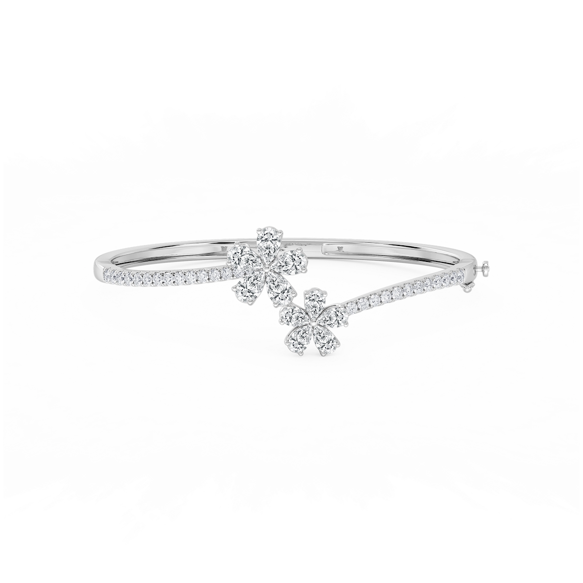 4 ⅓ ctw Pear and Round Lab Grown Diamond Flower Bypass Bangle Bracelet  - 7.25 Inches