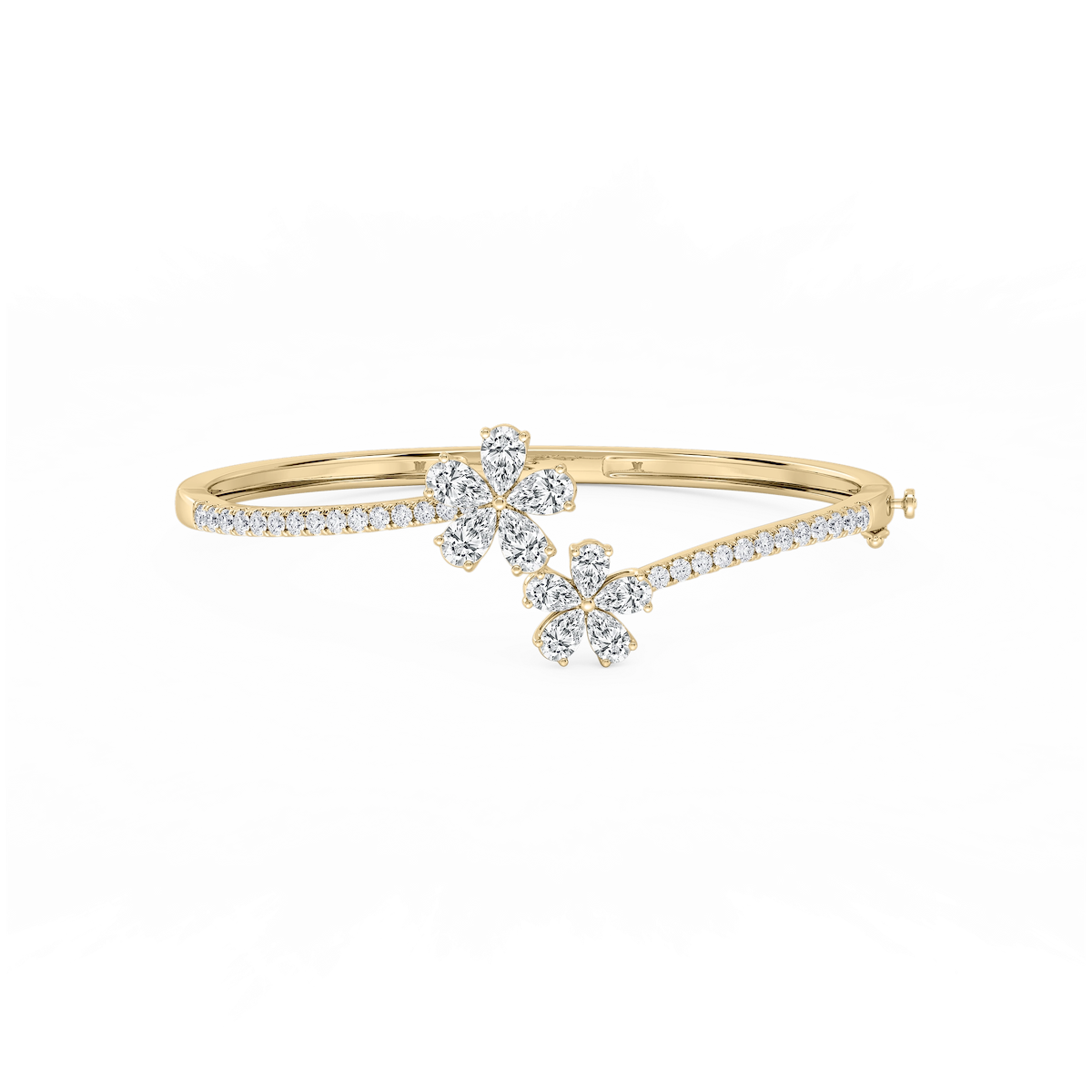 4 ⅓ ctw Pear and Round Lab Grown Diamond Flower Bypass Bangle Bracelet  - 7.25 Inches
