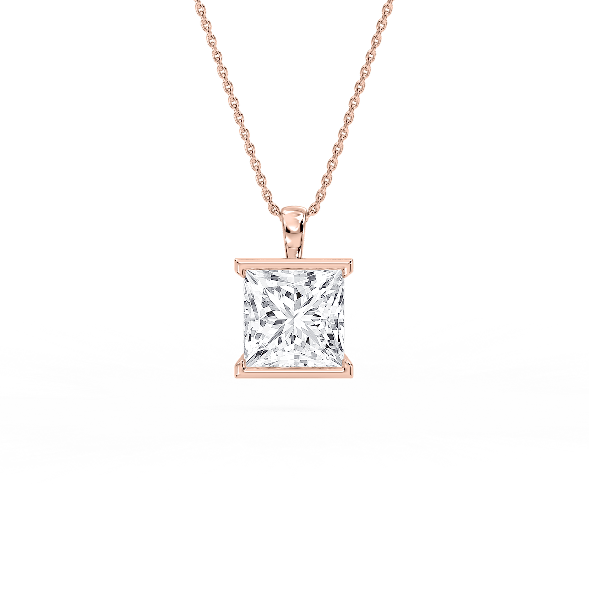 4 ctw Princess Lab Grown Diamond Half Bezel Solitaire Pendant – 16-18 Inches