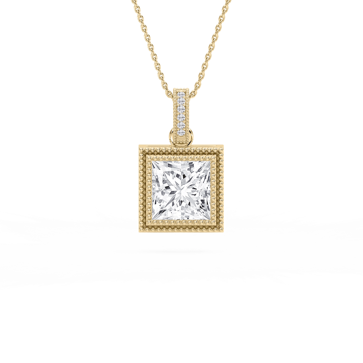 4 ctw Princess Lab Grown Diamond Vintage Milgrain Accented Pendant - 16-18 Inches