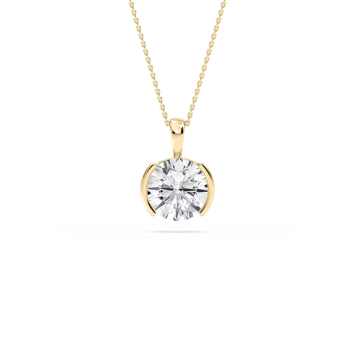 4 ctw Round Lab Grown Diamond Half Bezel Solitaire Pendant – 16-18 Inches