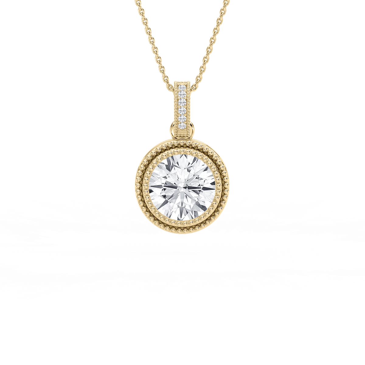 4 ctw Round Lab Grown Diamond Vintage Milgrain Accented Pendant - 16-18 Inches