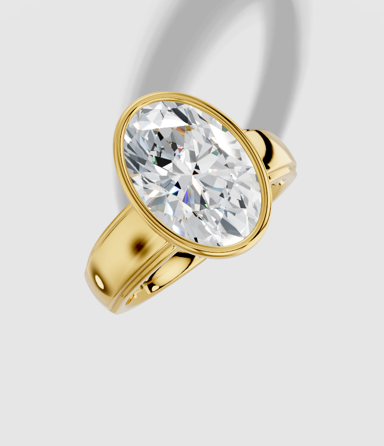 4.00 ctw Oval Cut Lab Grown Diamond Standard Wide Bezel Engagement Ring in 14K Gold
