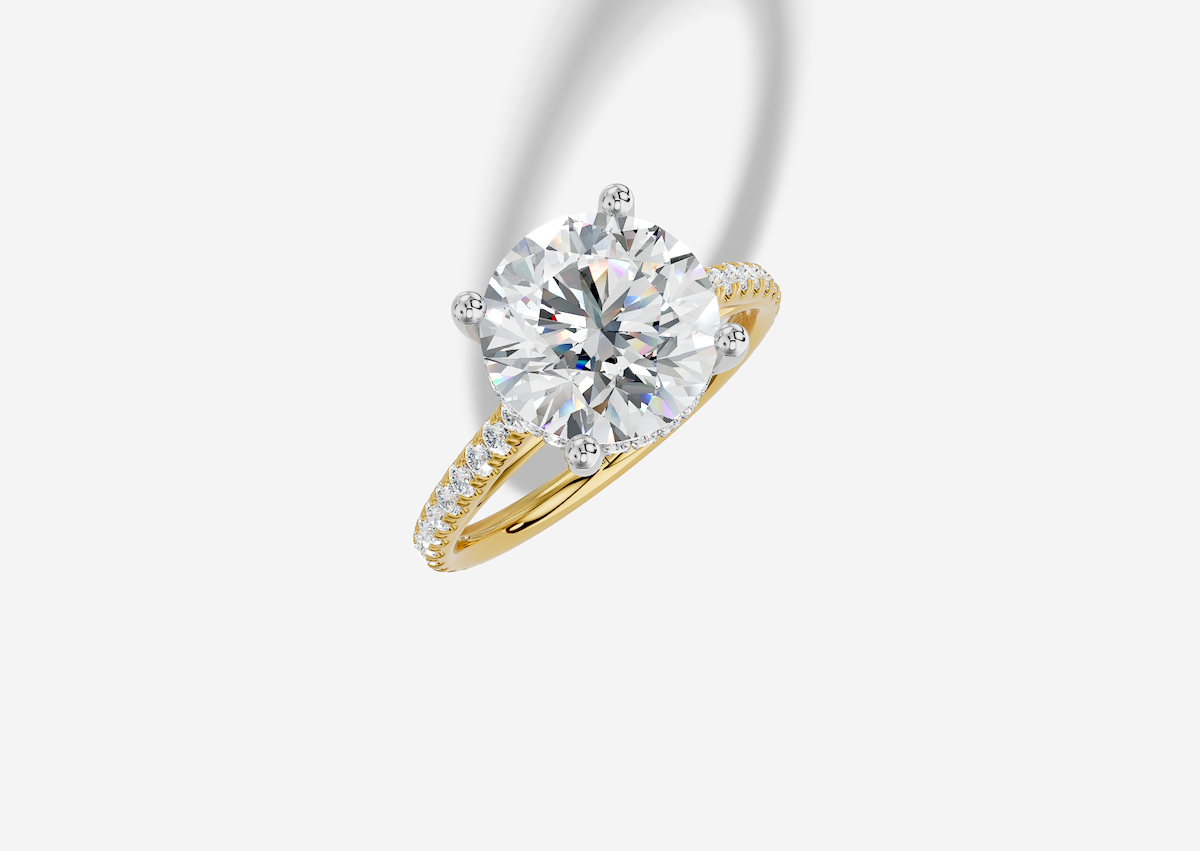 3.42 ctw Round Cut Lab Grown Diamond Micro Prong Cathedral Hidden Halo Engagement Ring in 14K Gold
