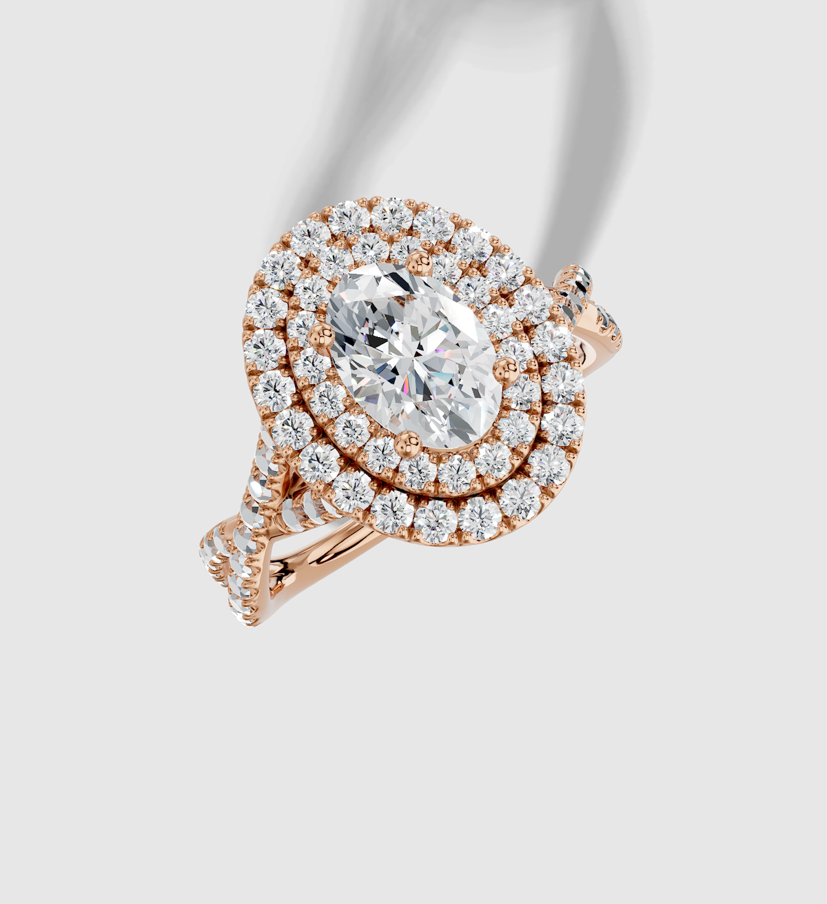 1.00 ct Oval Natural Diamond Double halo Twisted Engagement Ring
