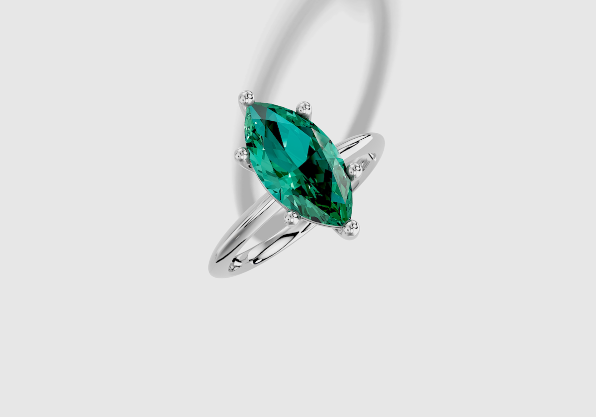 14.5x7.5 mm Marquise Cut Lab Grown Emerald Standard Knife Edge Prong Set Engagement Ring in Platinum