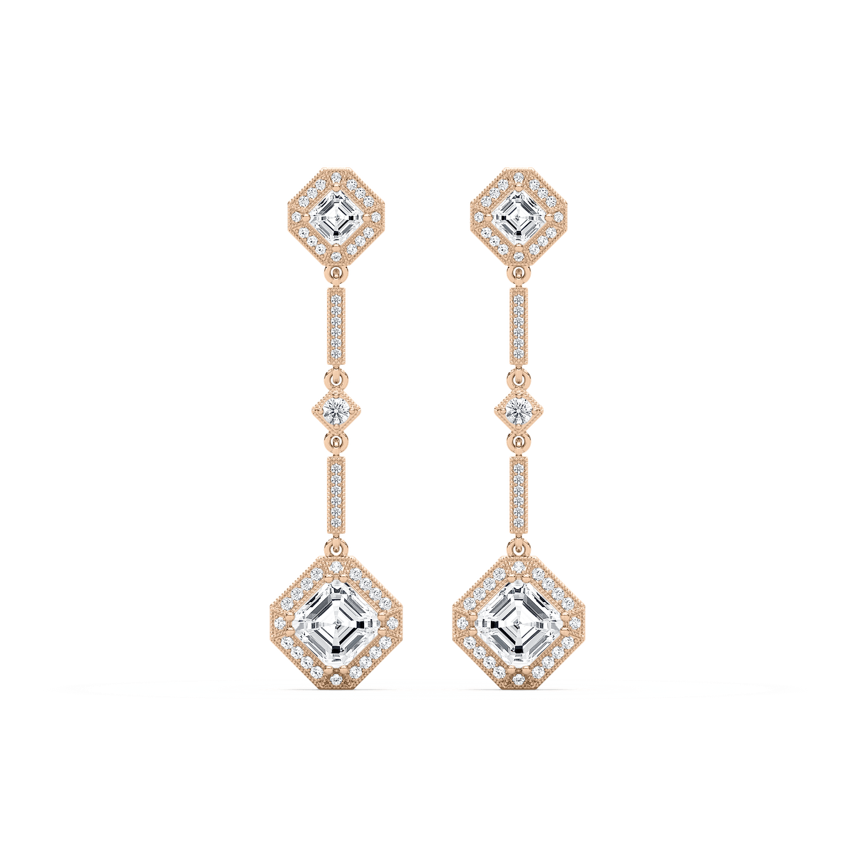 5 ²⁄₈ ctw Asscher and Round Lab Grown Diamond Halo Drop Earrings