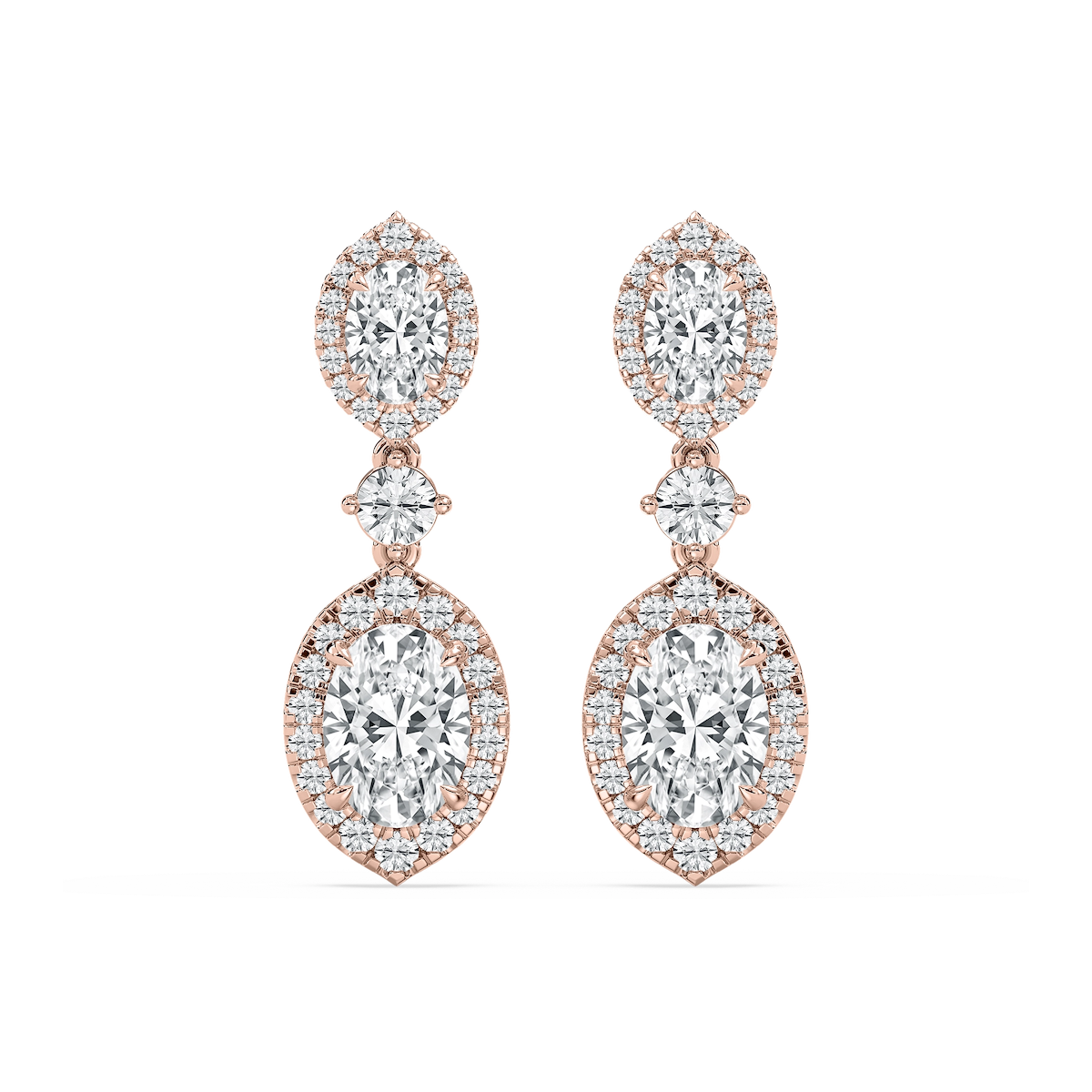5 ctw Round and Oval Lab Grown Diamond Halo Drop Earrings