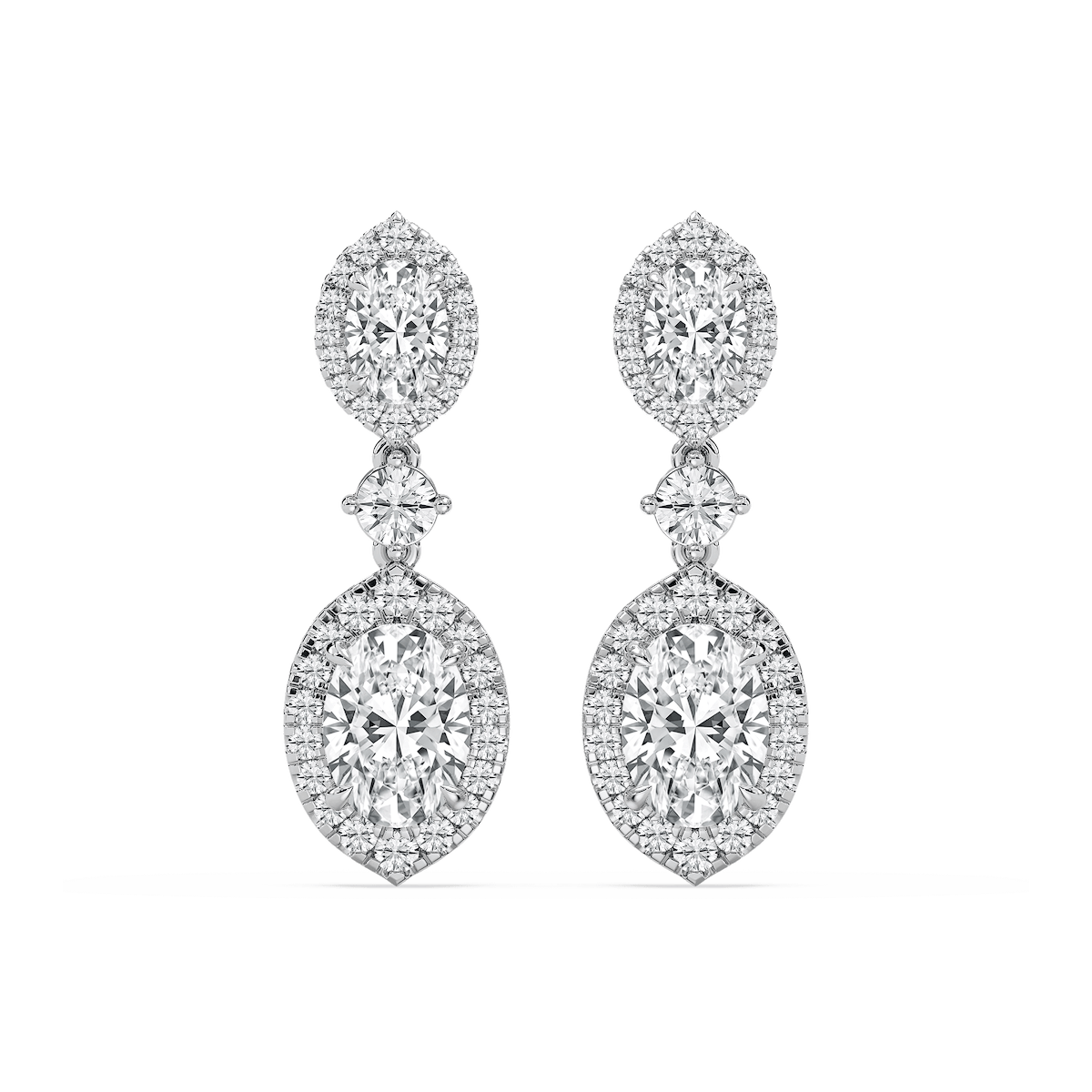 5 ctw Round and Oval Lab Grown Diamond Halo Drop Earrings