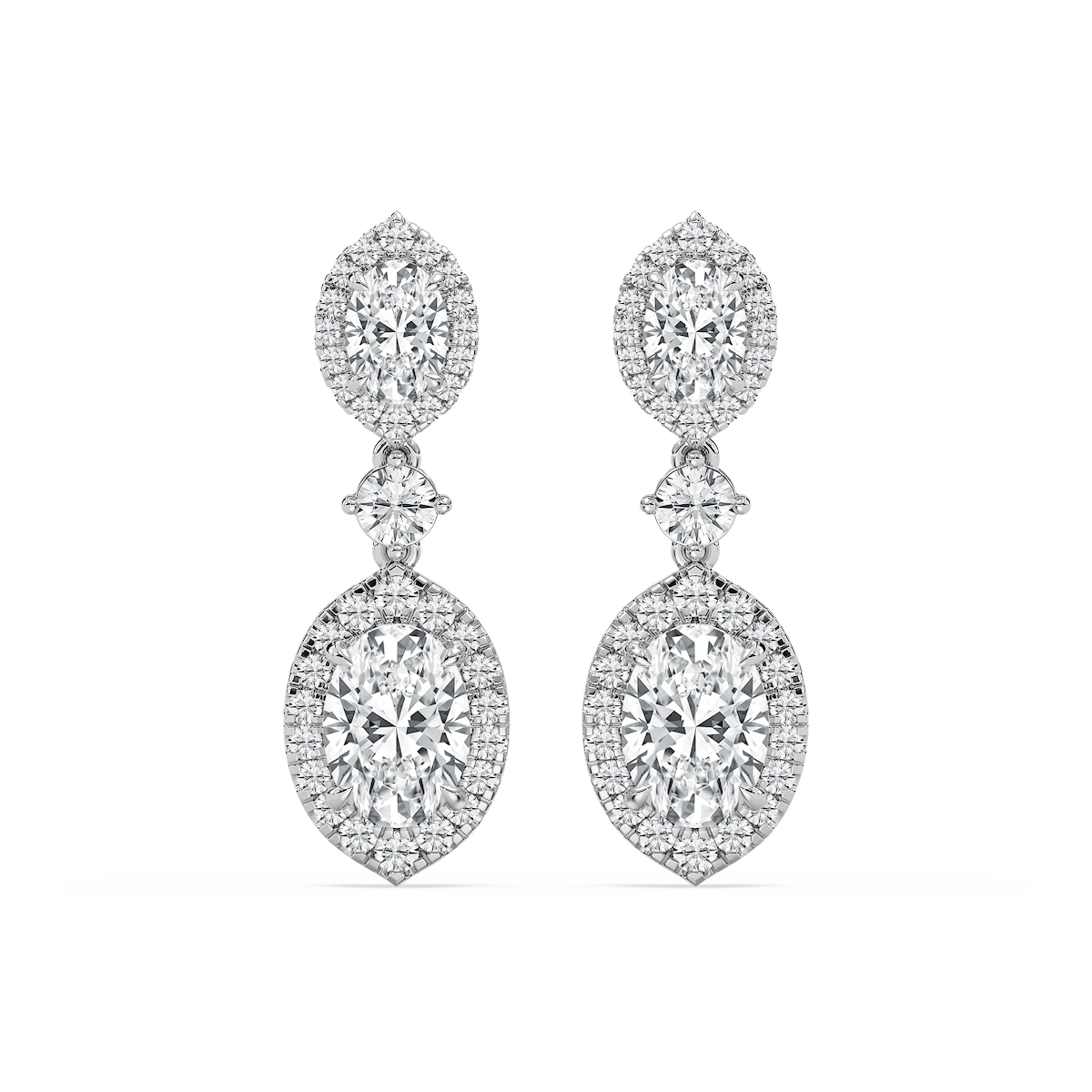 5 ctw Round and Oval Lab Grown Diamond Halo Drop Earrings