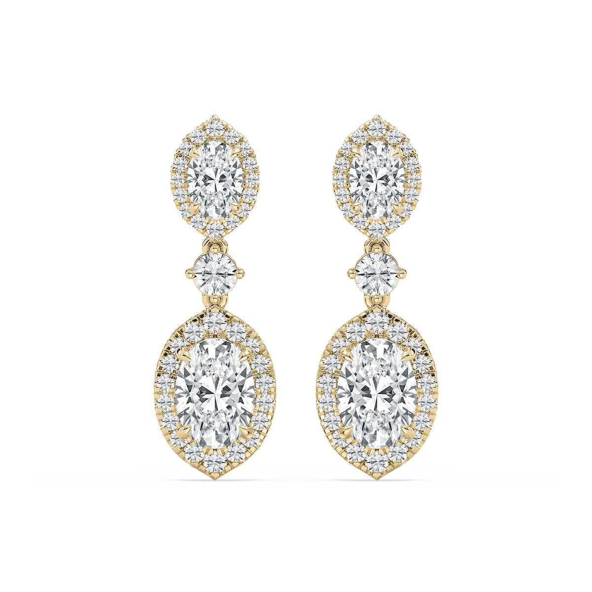 5 ctw Round and Oval Lab Grown Diamond Halo Drop Earrings