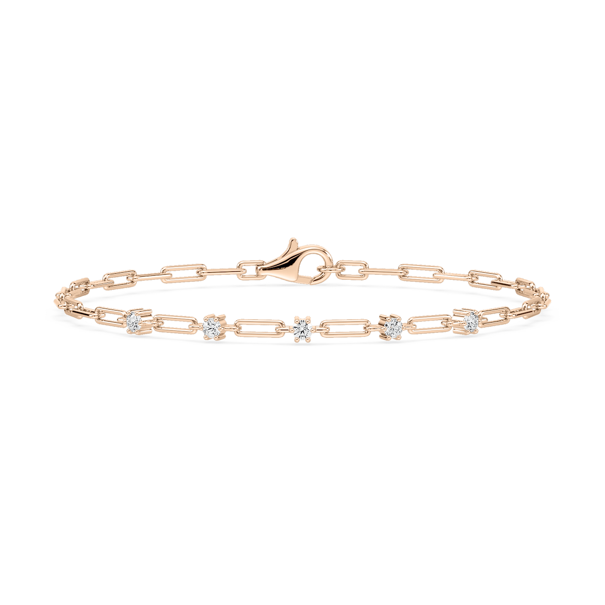 1/4 ctw Round Lab Grown Diamond Five Station Paper Clip Bracelet  - 7 Inches