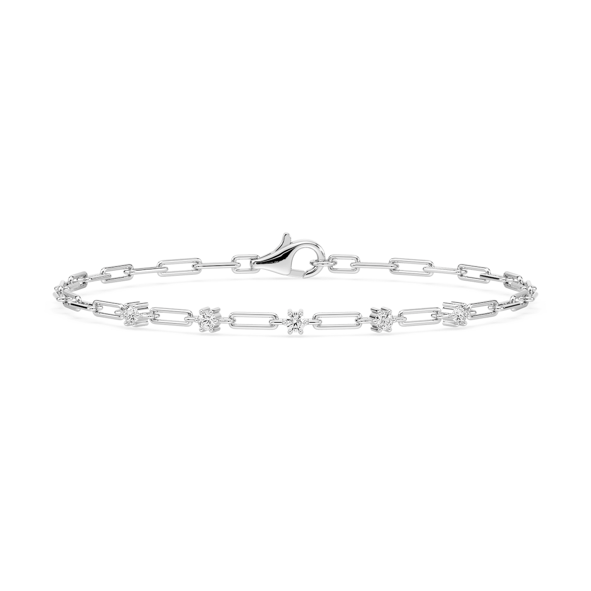 1/4 ctw Round Lab Grown Diamond Five Station Paper Clip Bracelet  - 7 Inches