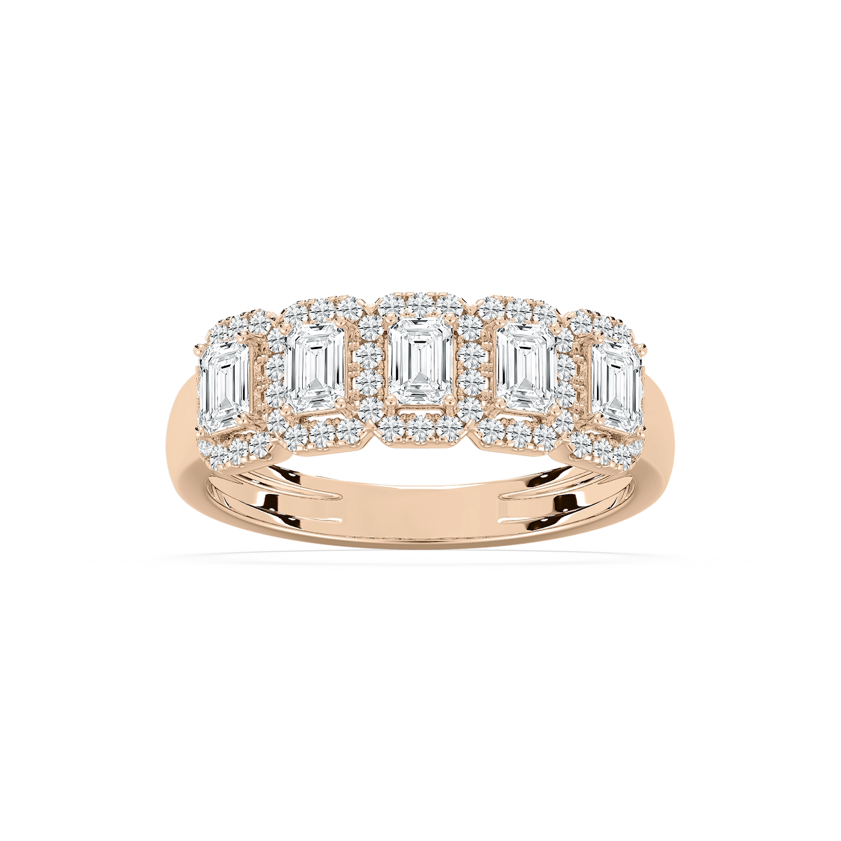 Malaysia 1 ctw Emerald Lab Grown Diamond Halo 5-Stone Anniversary Band