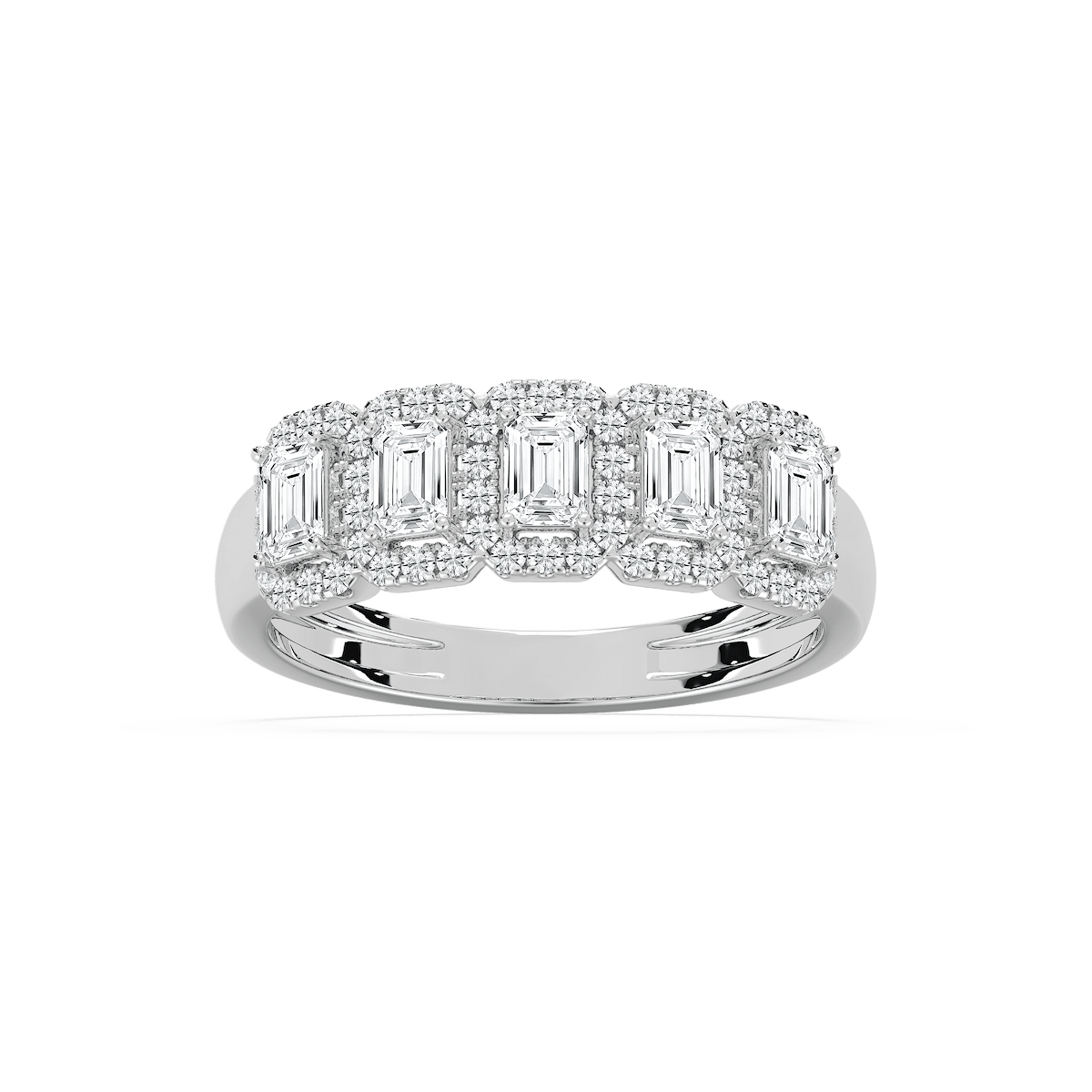 Malaysia 1 ctw Emerald Lab Grown Diamond Halo 5-Stone Anniversary Band