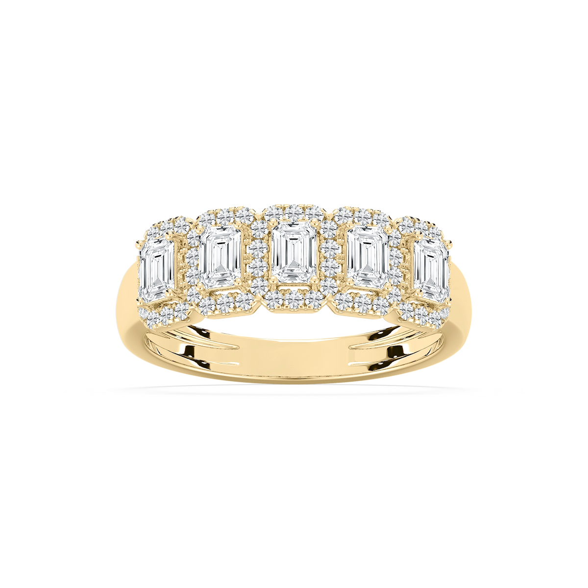 Malaysia 1 ctw Emerald Lab Grown Diamond Halo 5-Stone Anniversary Band