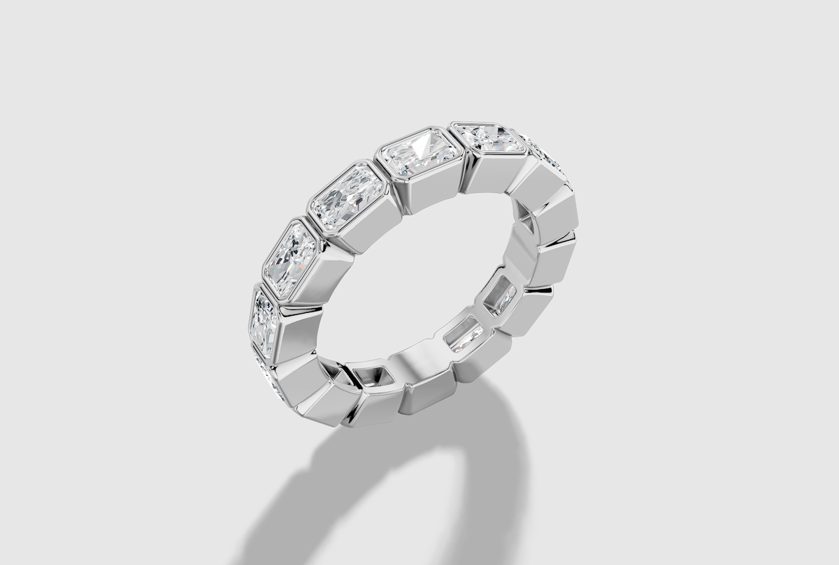 Radiant Cut Lab Grown Diamond East-West Bezel Eternity Band in 18K Gold