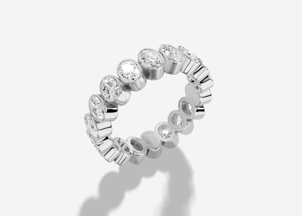 Oval Cut Lab Grown Diamond North-South Bezel Eternity Band in 14K Gold