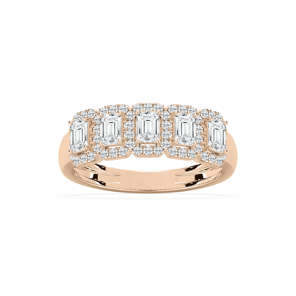 5 Stone Emerald Halo Band in Rose Gold