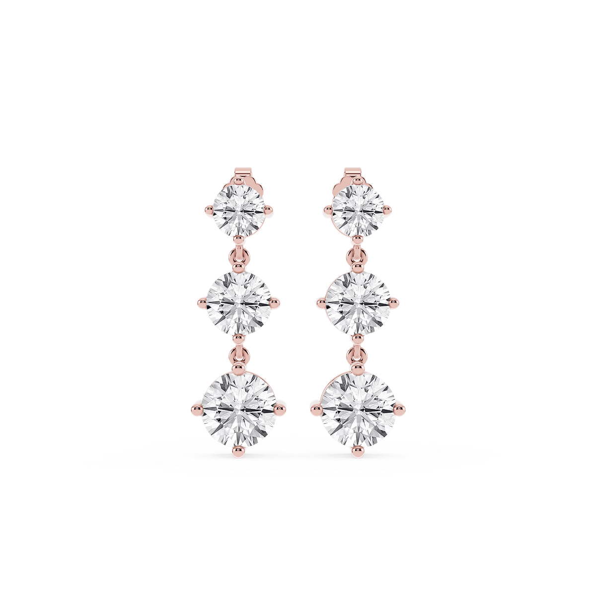 6 ctw Round Lab Grown Diamond Three Stone Drop Earrings – Signature Collection
