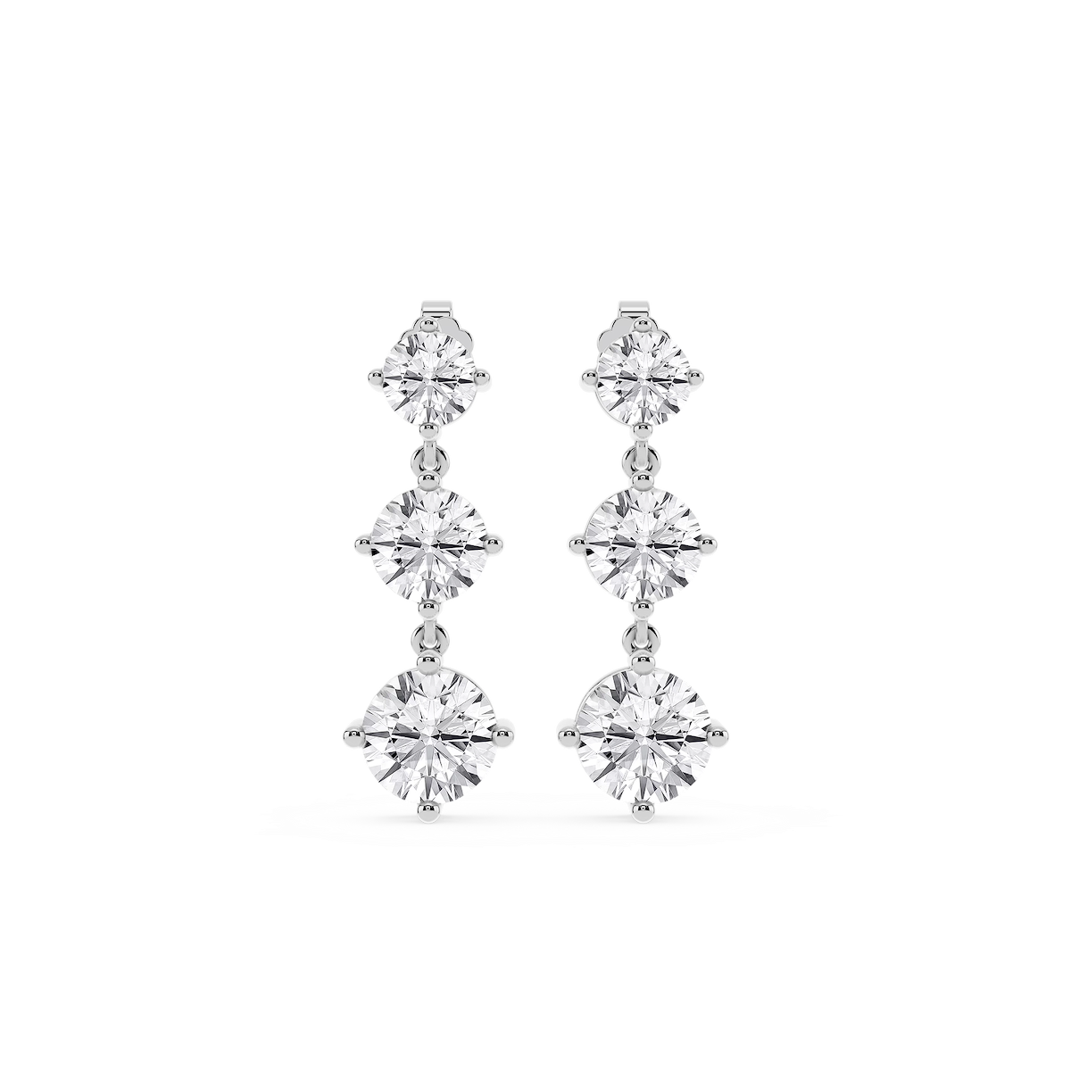 6 ctw Round Lab Grown Diamond Three Stone Drop Earrings – Signature Collection