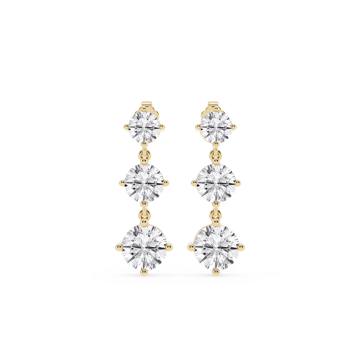 6 ctw Round Lab Grown Diamond Three Stone Drop Earrings – Signature Collection