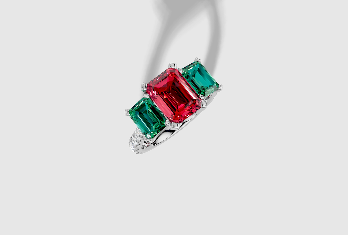 14K gold 2.00 carat Emerald Diamond 3 Stone  Micro Prong  Three stone