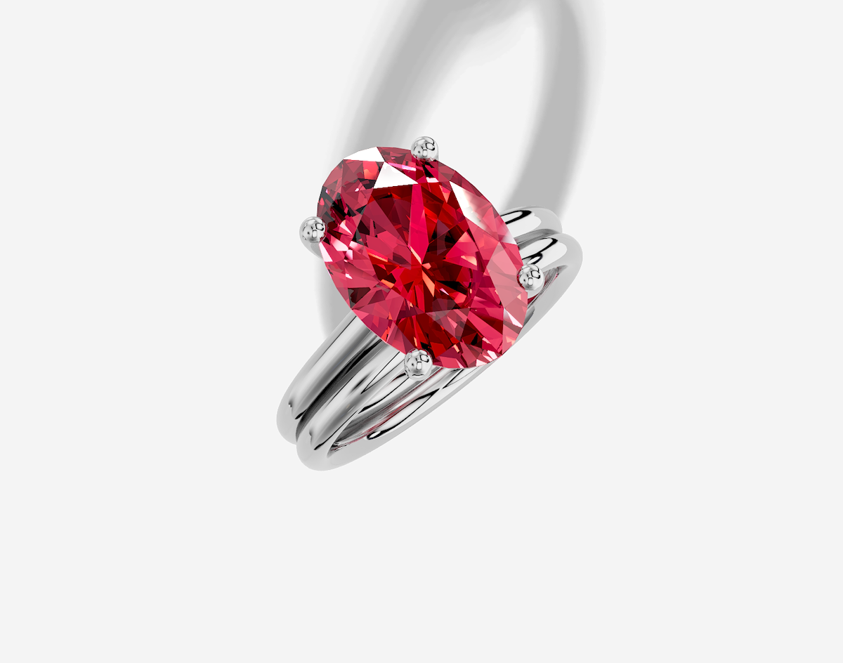 12.5 x 9.0 mm Oval Cut Lab Grown Ruby Standard Cathedral Hidden Halo Engagement Ring in 14K Gold and Matching Band