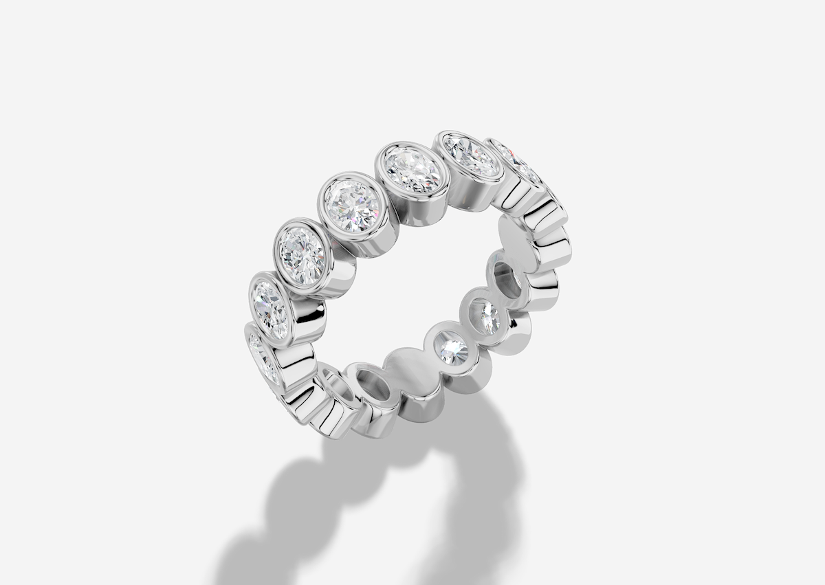 Oval Cut Lab Grown Diamond North-South Bezel Eternity Band in 14K Gold