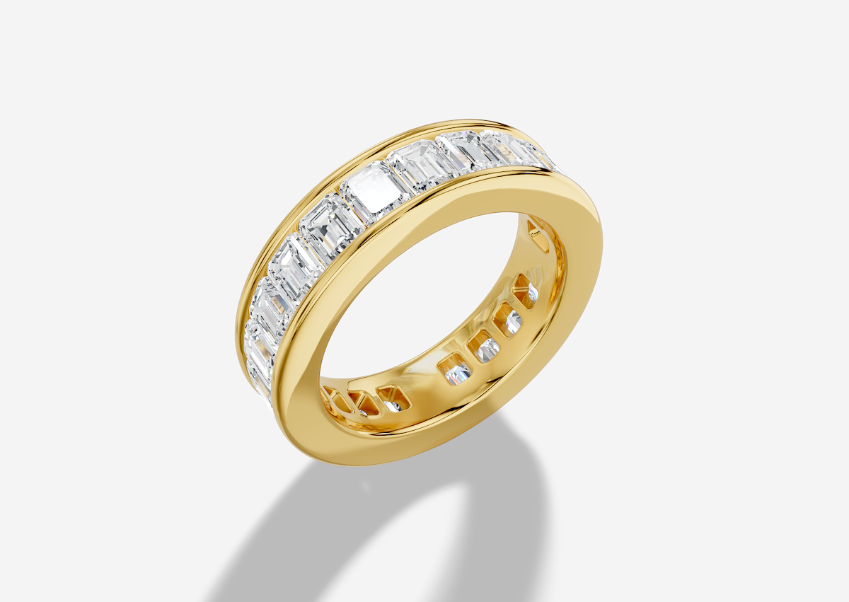 Emerald Cut Lab Grown Diamond Channel Eternity Band in 18K Gold