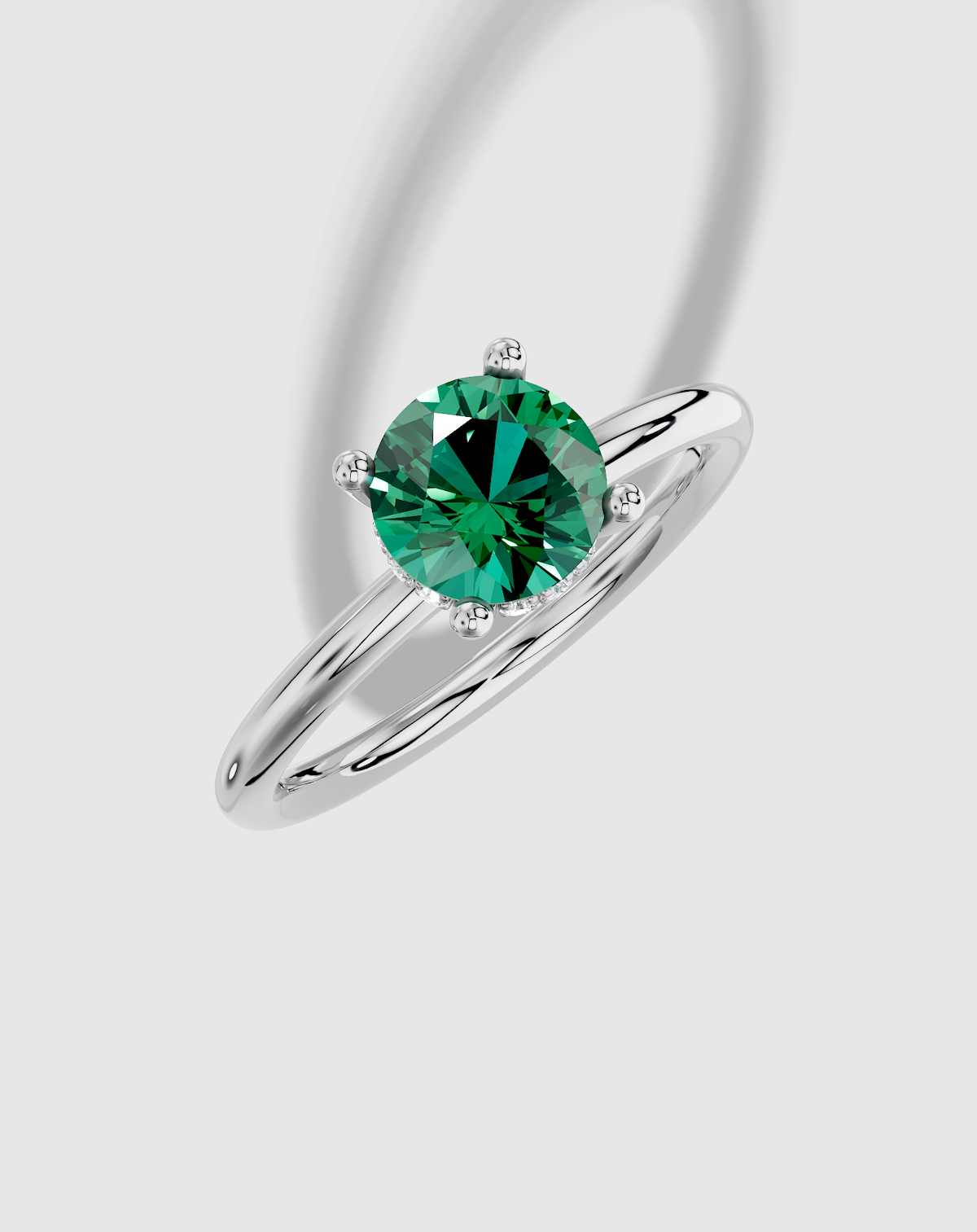 6.5 mm Round Cut Lab Grown Emerald Standard Classic Hidden Halo Engagement Ring in 14K Gold