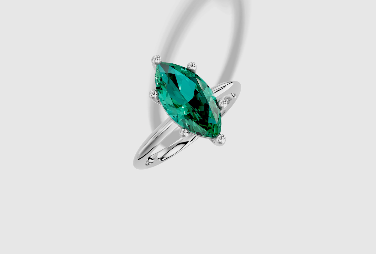 14.5x7.5 mm Marquise Cut Lab Grown Emerald Standard Knife Edge Prong Set Engagement Ring in Platinum