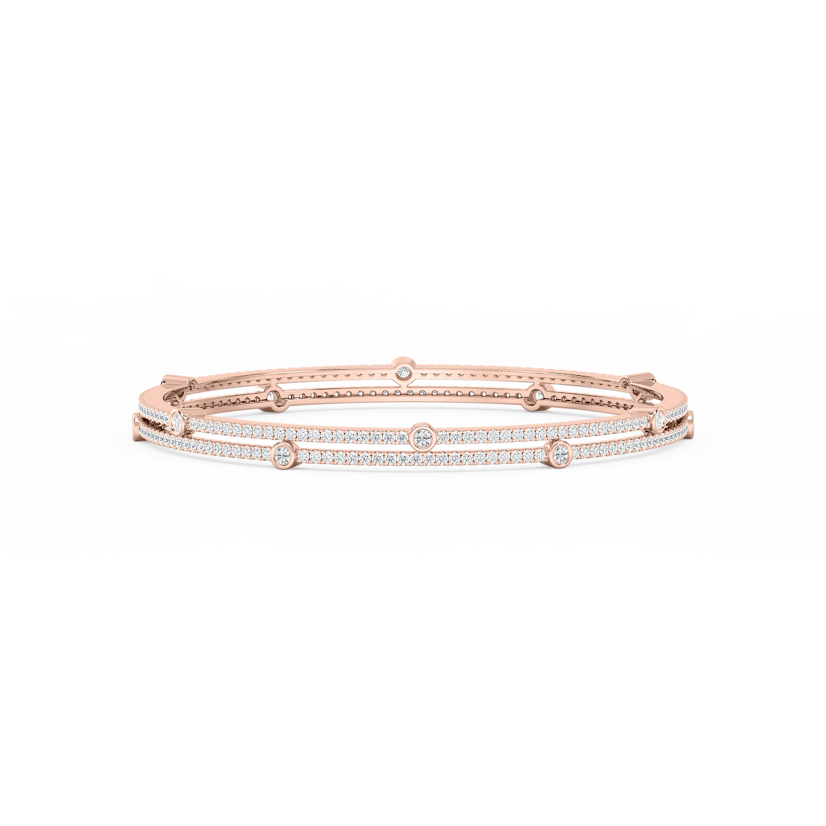 7 ctw Round Lab Grown Diamond Double Row Station Bangle Bracelet  - 7.25 Inches