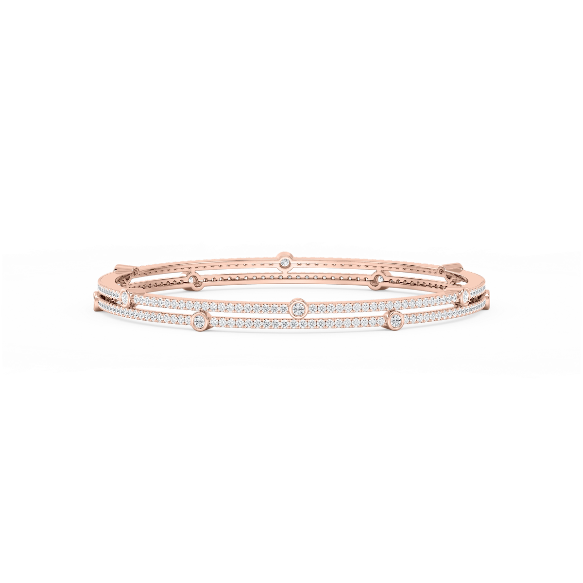 7 ctw Round Lab Grown Diamond Double Row Station Bangle Bracelet  - 7.25 Inches